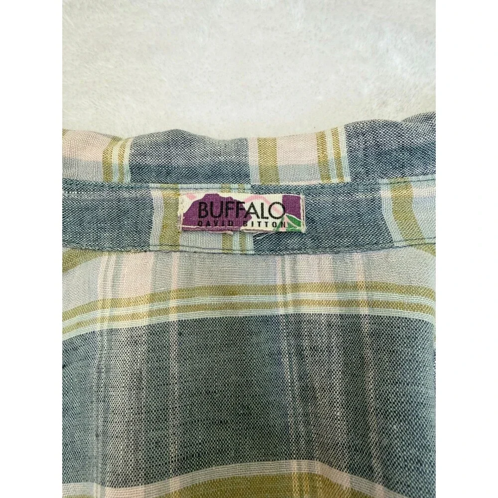 Buffalo David Bitton Plaid Shirt Dress Belted Snap Front Blue Beige Women's S